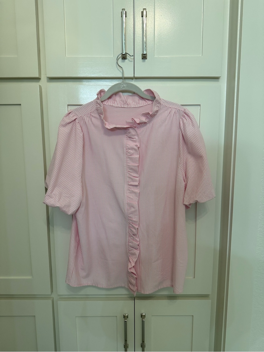 Girls' Pink Ruffle-Front Short Sleeve Top